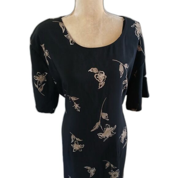 Vintage Kamali & Co. black short sleeve midi dress tie back size 3-X - Picture 3 of 4